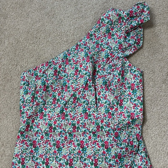 J Crew One Shoulder Dress Floral Print Ruffle Detail Skirt Cotton Size 6 - Picture 6 of 16